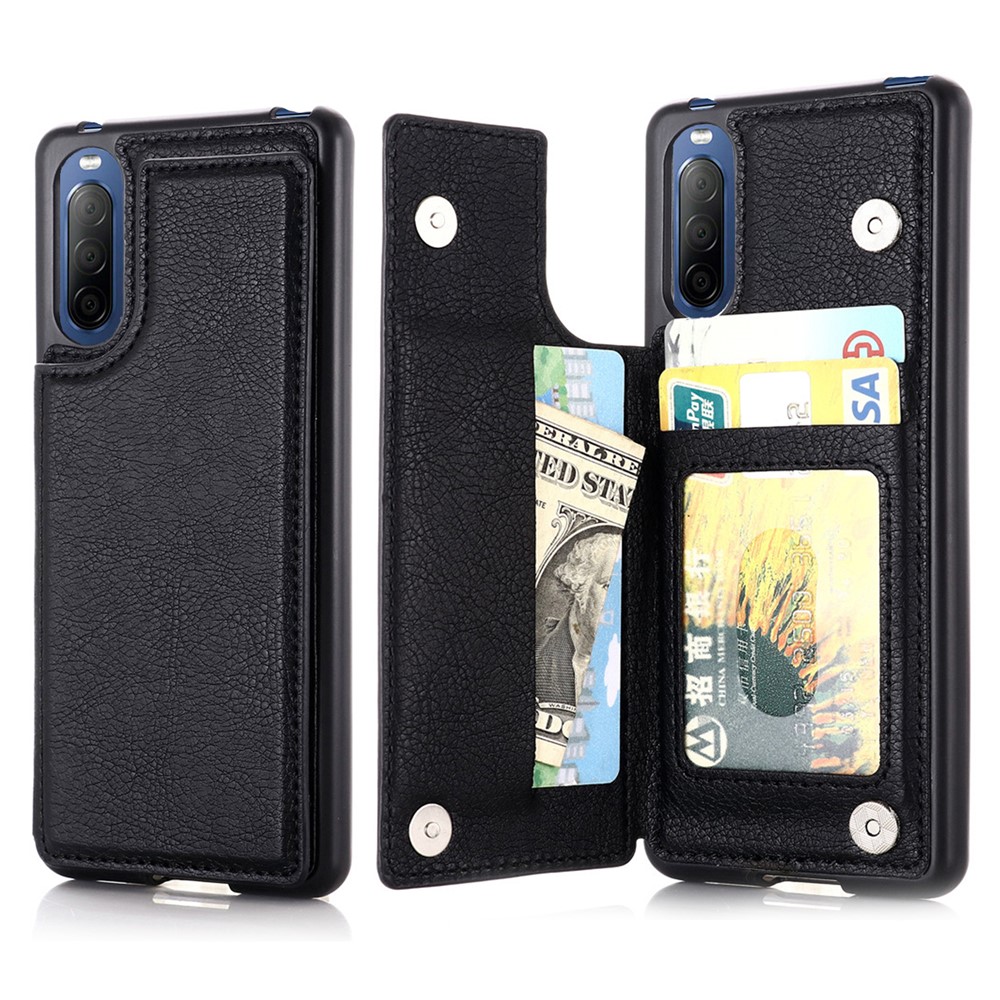 Card Holder Design Kickstand Leather Phone Case Cover for Sony Xperia 10 III - Black-1