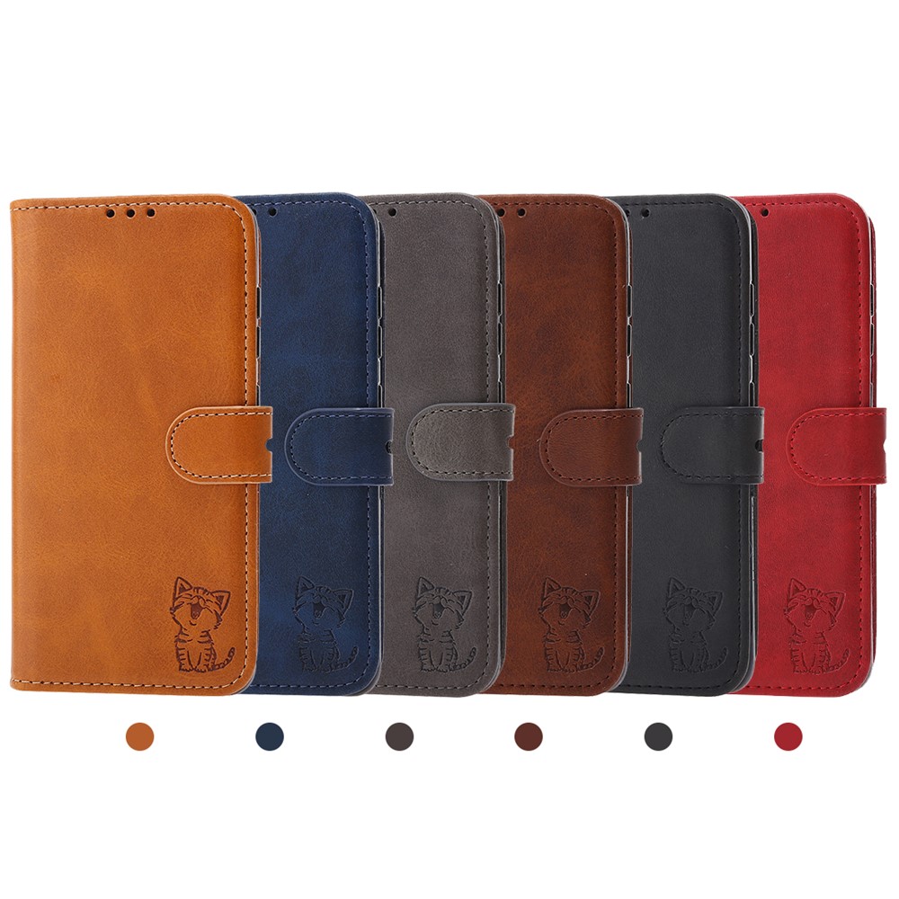 Imprint Happy Cat PU Leather Wallet Stand Design Cell Phone Cover for Sony Xperia 1 III - Red-10