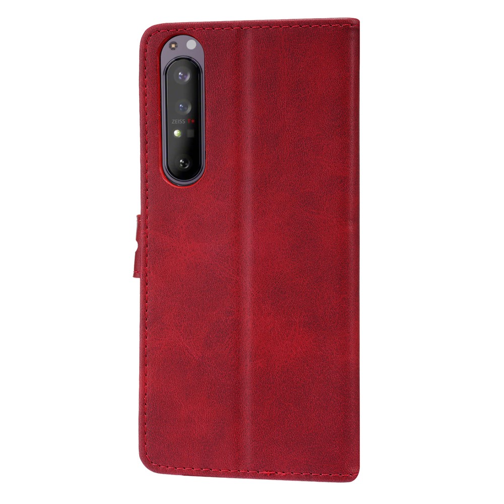 Imprint Happy Cat PU Leather Wallet Stand Design Cell Phone Cover for Sony Xperia 1 III - Red-3
