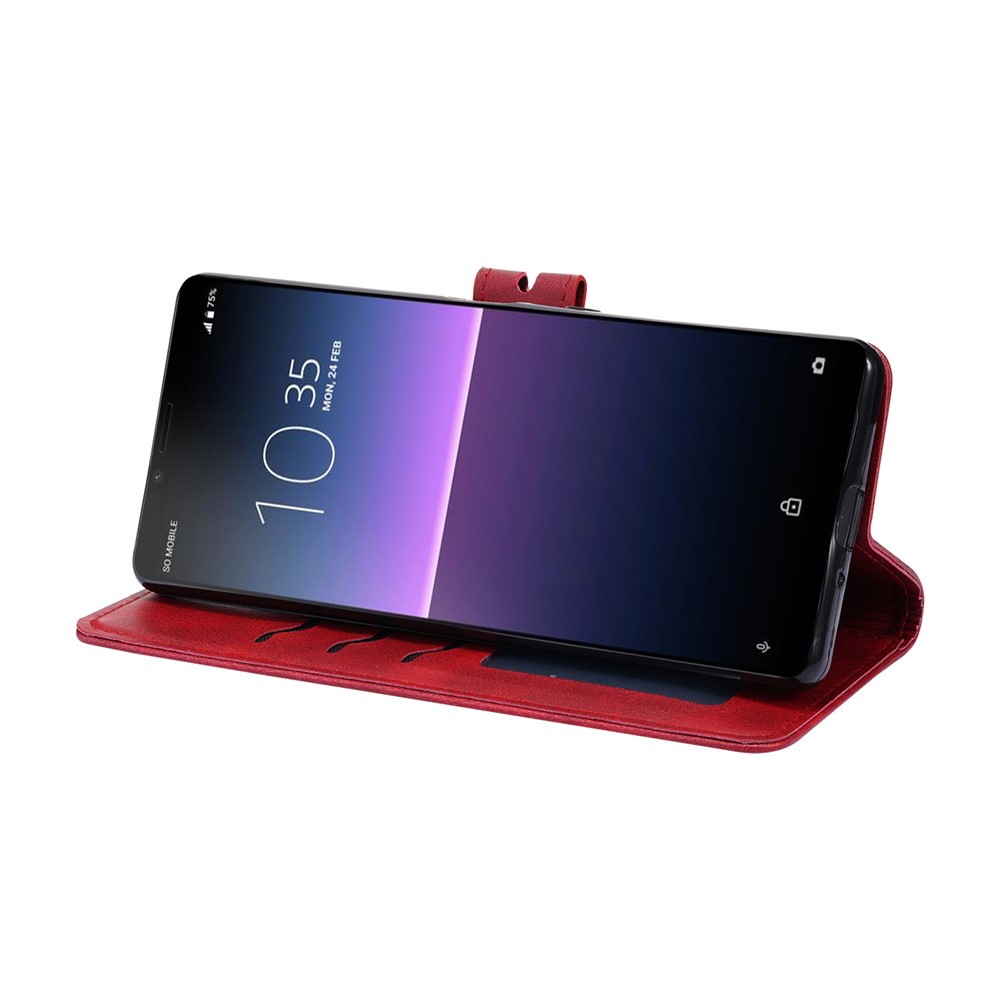 Imprint Happy Cat PU Leather Wallet Stand Design Cell Phone Cover for Sony Xperia 1 III - Red-4