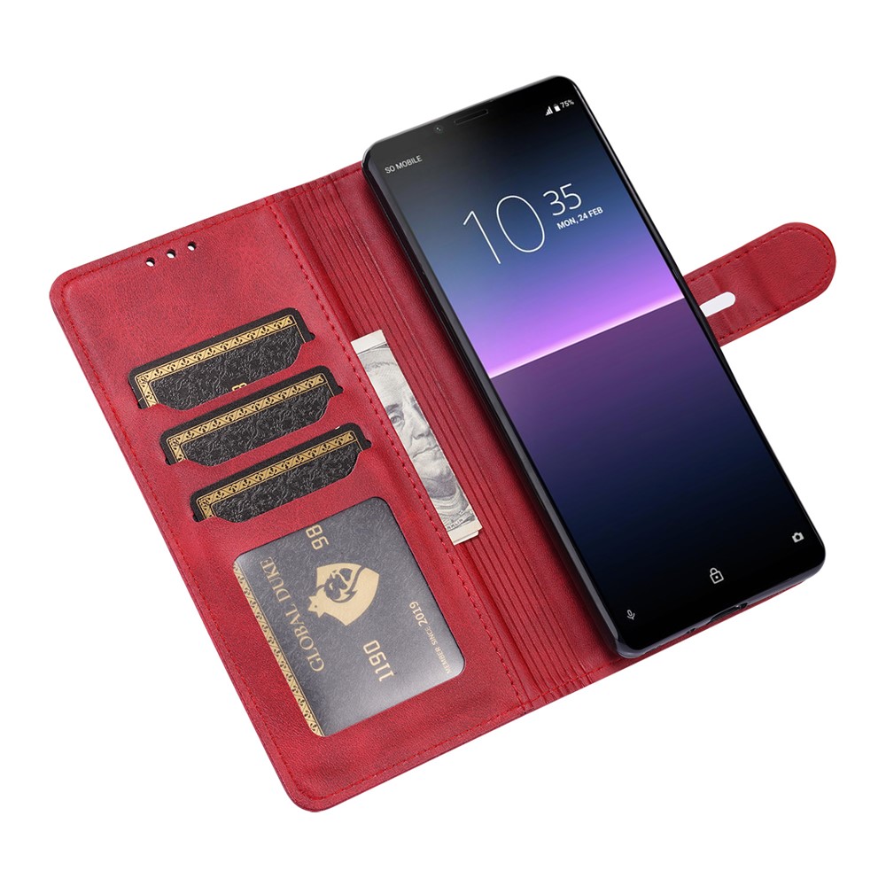 Imprint Happy Cat PU Leather Wallet Stand Design Cell Phone Cover for Sony Xperia 1 III - Red-6