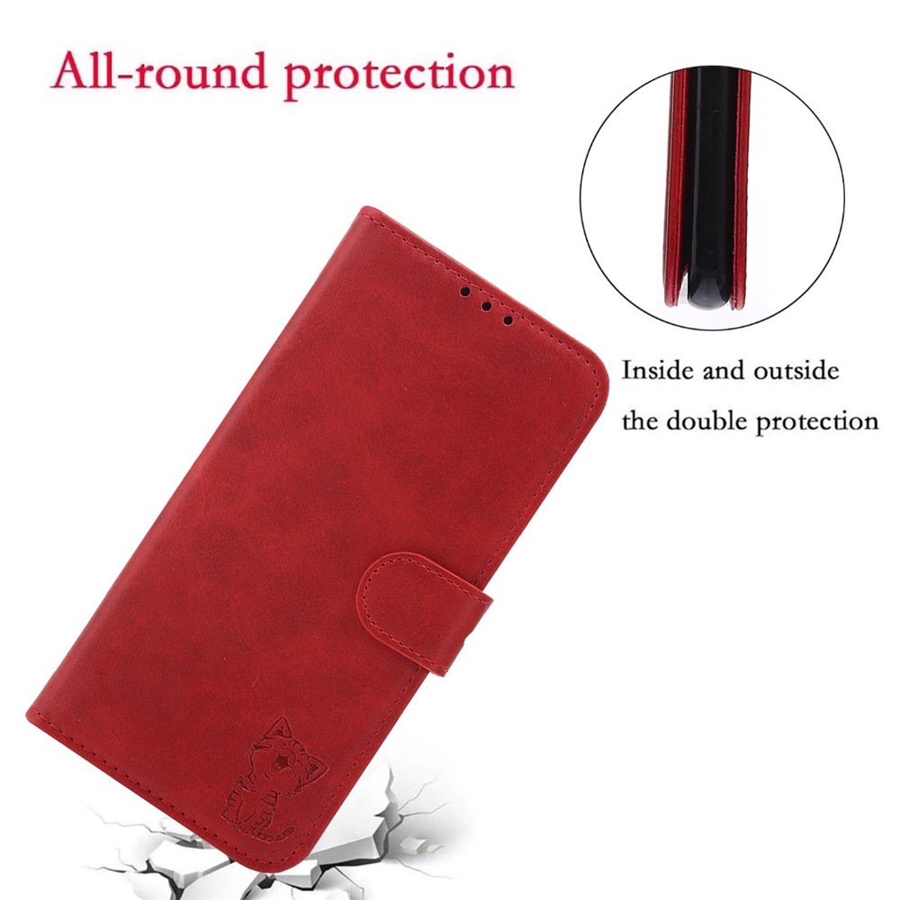 Imprint Happy Cat PU Leather Wallet Stand Design Cell Phone Cover for Sony Xperia 1 III - Red-8