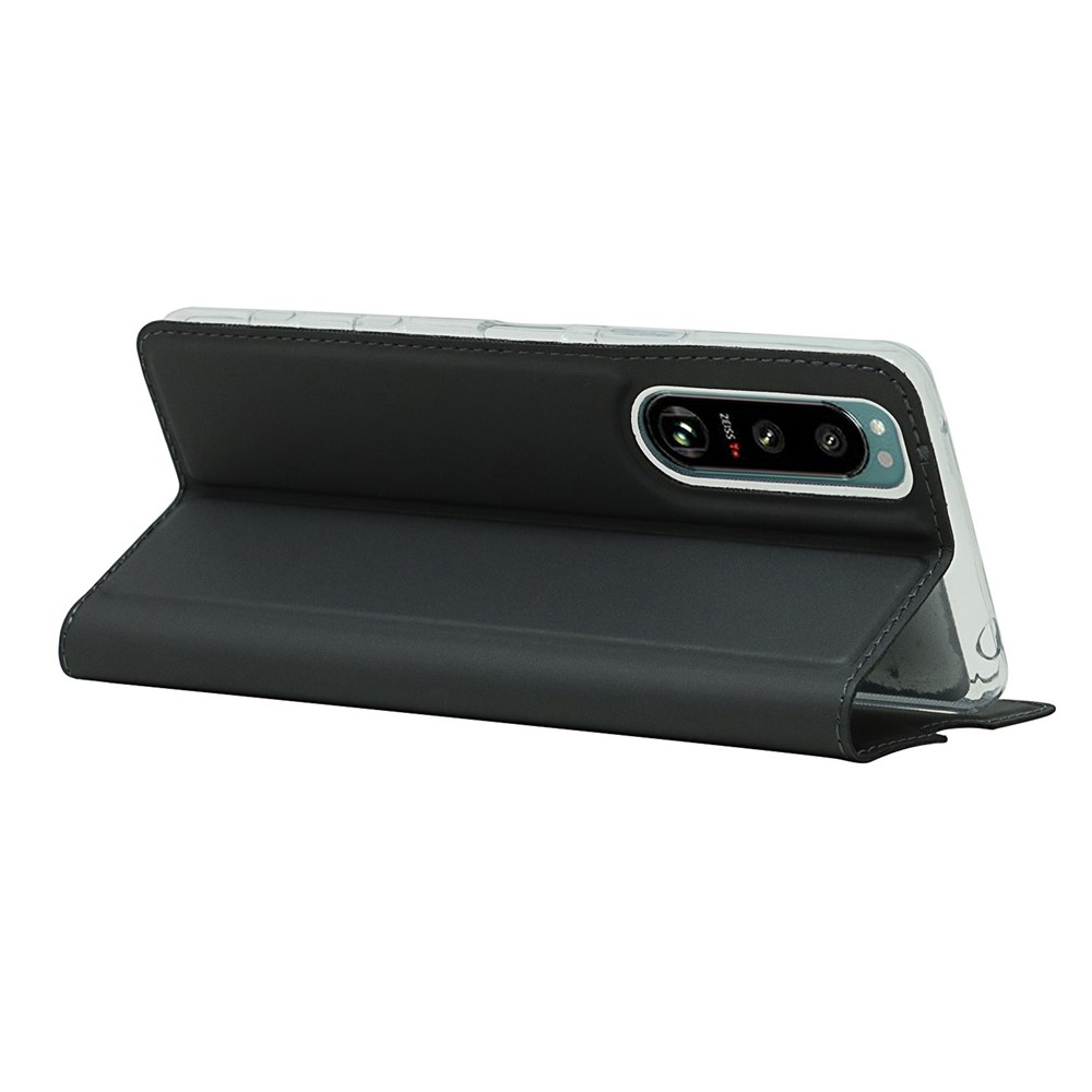 Auto-absorbed PU Leather Coated TPU Phone Case Cover with Stand and Card Slot for Sony Xperia 5 III - Black-5