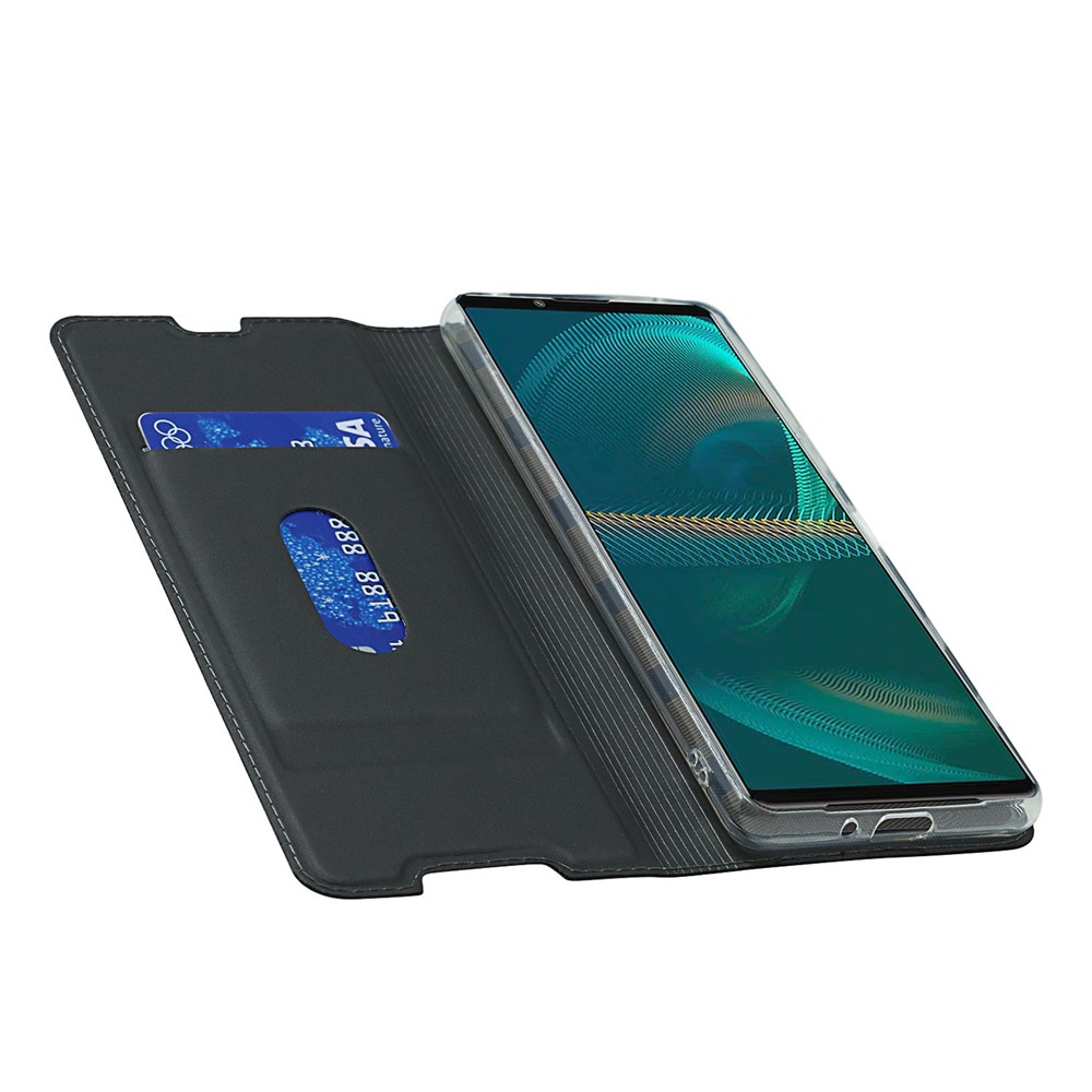 Auto-absorbed PU Leather Coated TPU Phone Case Cover with Stand and Card Slot for Sony Xperia 5 III - Black-6