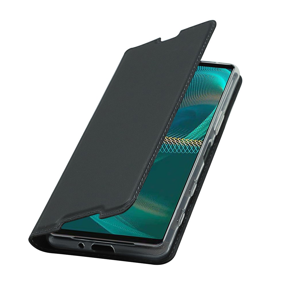 Auto-absorbed PU Leather Coated TPU Phone Case Cover with Stand and Card Slot for Sony Xperia 5 III - Black-9