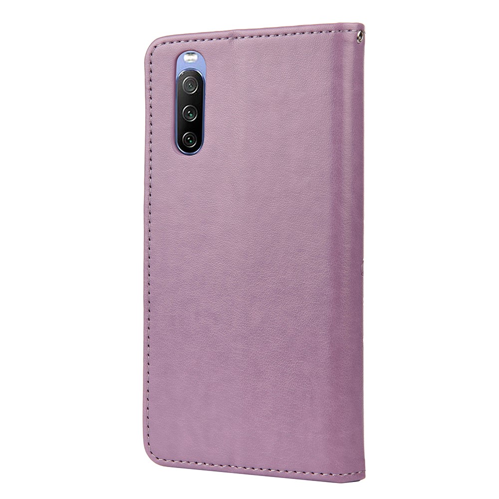 Imprinted Butterfly PU Leather Flip Wallet Full Protective Case Cover Stand for Sony Xperia 10 III - Light Purple-3