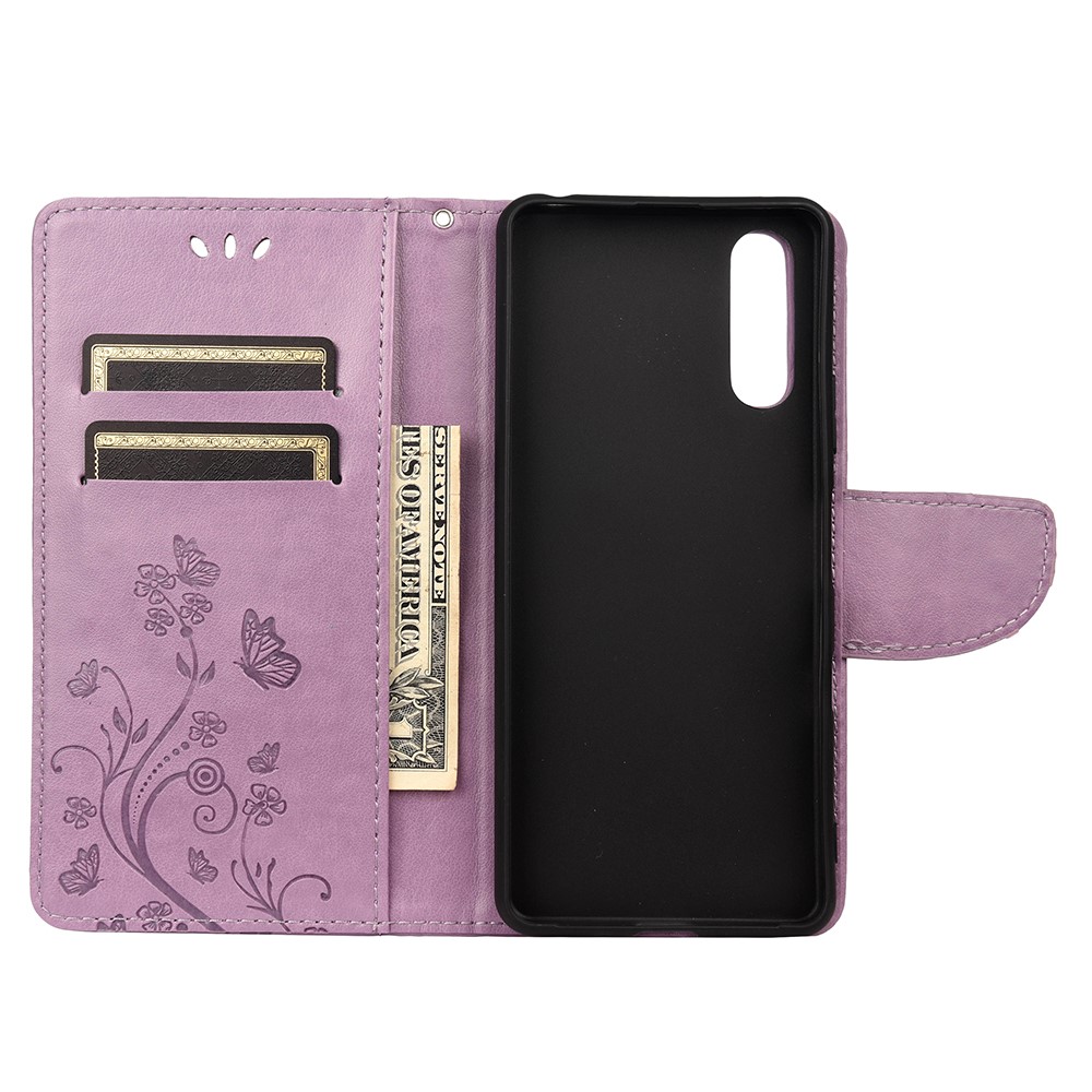 Imprinted Butterfly PU Leather Flip Wallet Full Protective Case Cover Stand for Sony Xperia 10 III - Light Purple-4