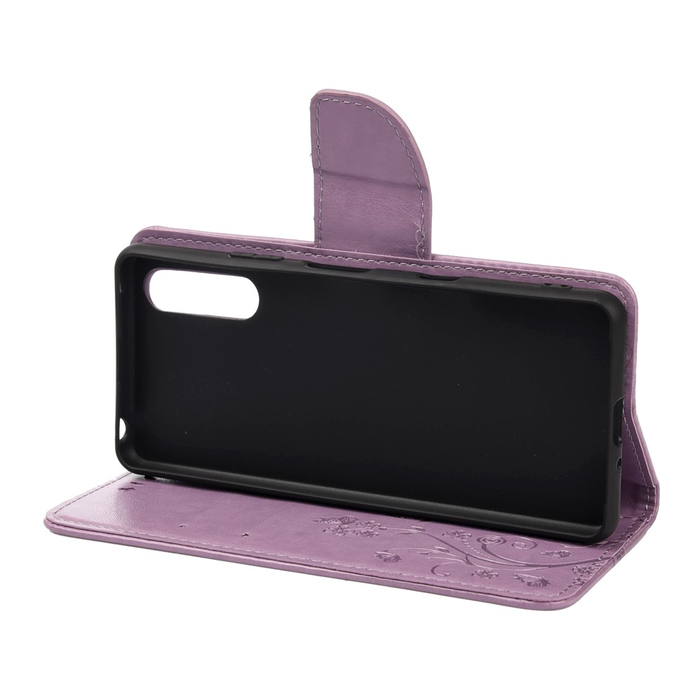 Imprinted Butterfly PU Leather Flip Wallet Full Protective Case Cover Stand for Sony Xperia 10 III - Light Purple-5
