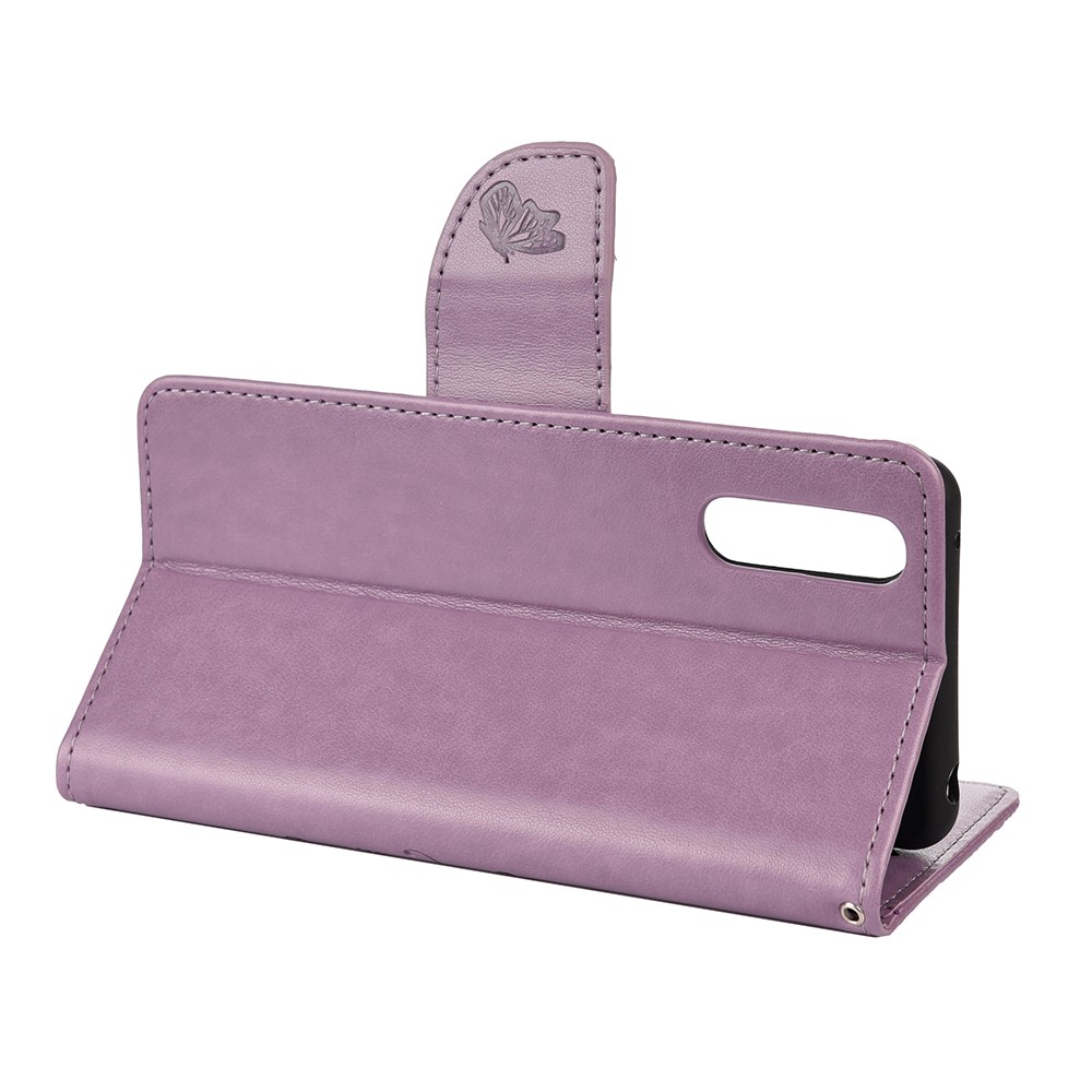Imprinted Butterfly PU Leather Flip Wallet Full Protective Case Cover Stand for Sony Xperia 10 III - Light Purple-6