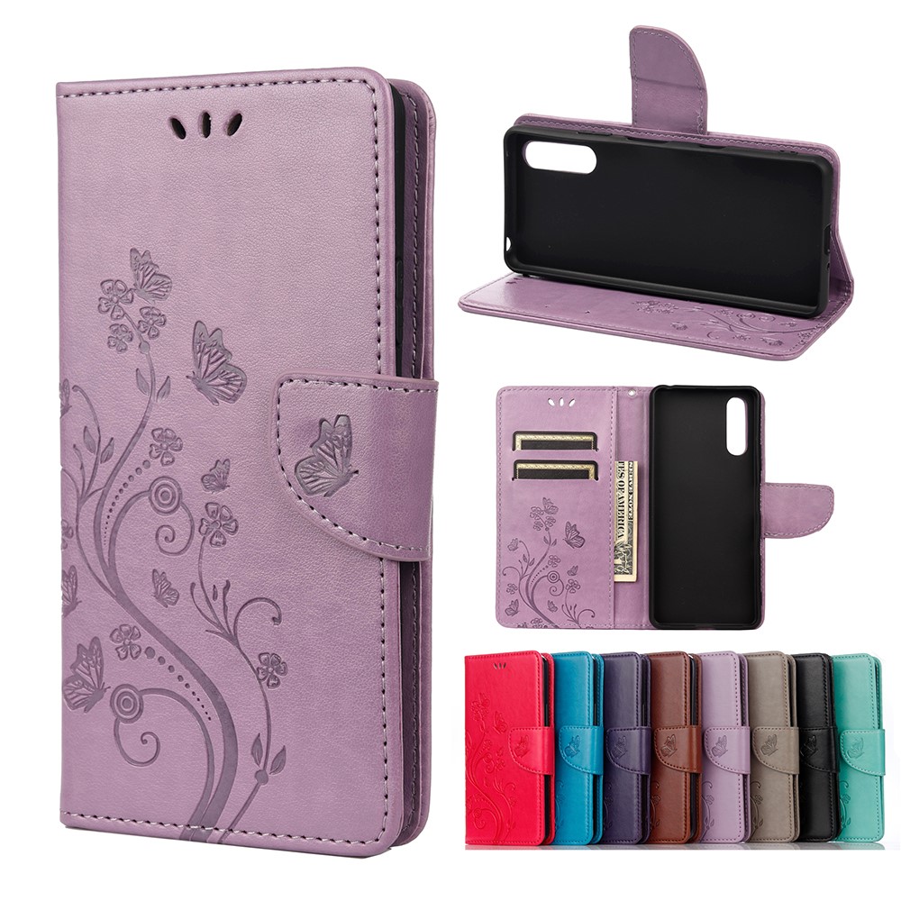 Imprinted Butterfly PU Leather Flip Wallet Full Protective Case Cover Stand for Sony Xperia 10 III - Light Purple-7