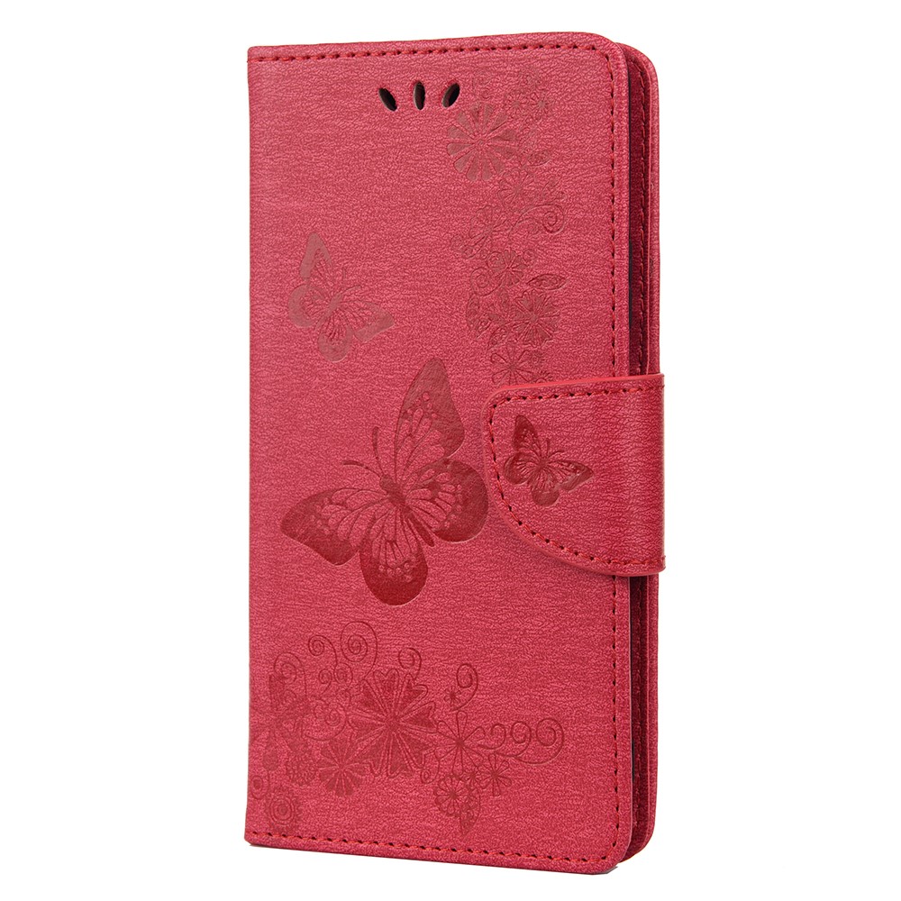 Butterfly Flower Imprinted PU Leather Wallet Magnetic Flip Protective Cover for Sony Xperia 10 III - Red-2