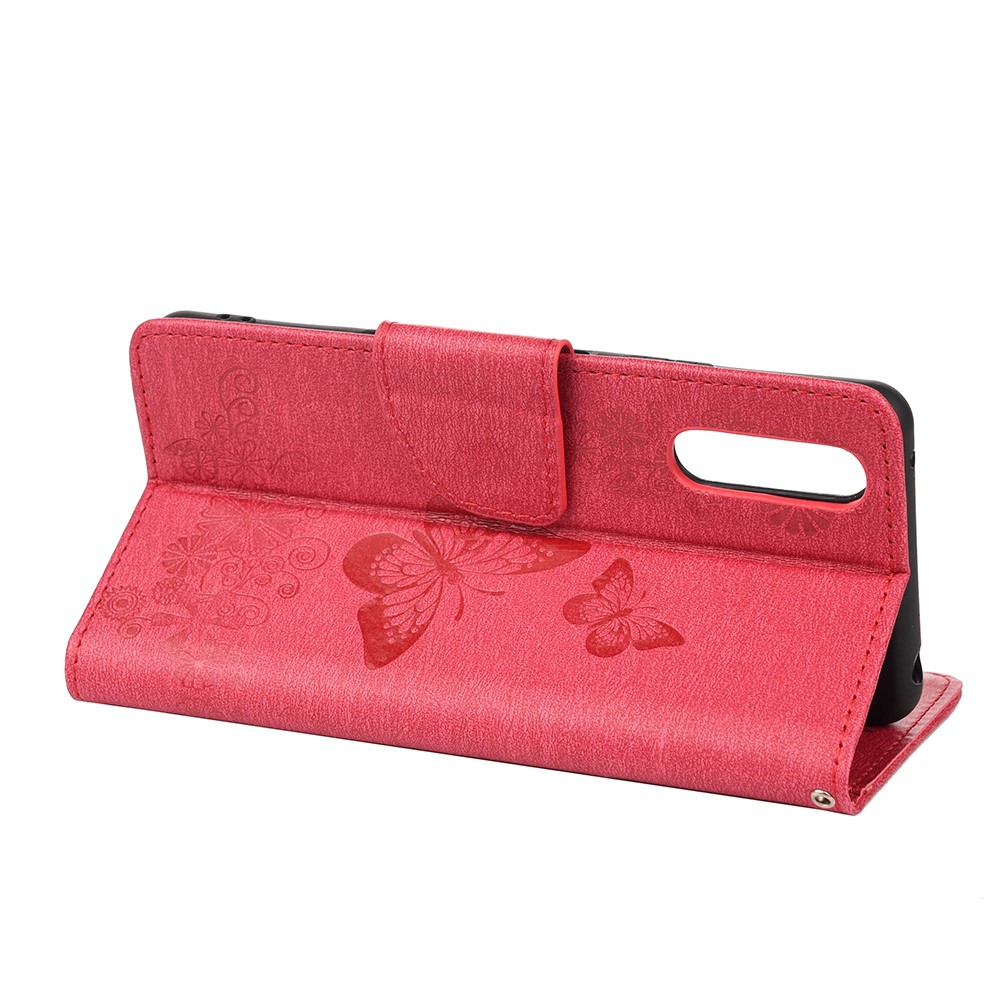 Butterfly Flower Imprinted PU Leather Wallet Magnetic Flip Protective Cover for Sony Xperia 10 III - Red-6