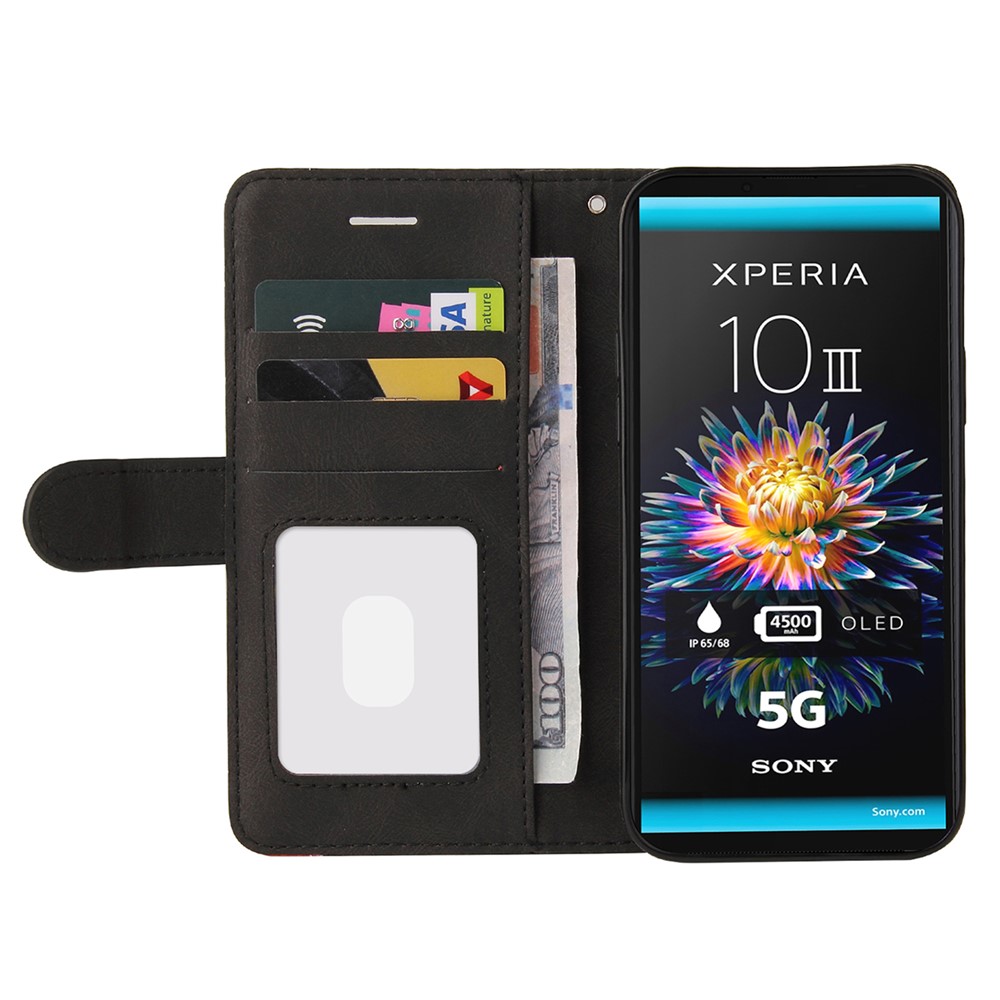 Fashionable Bi-colour Splicing Style Stand Leather Wallet Case Cover for Sony Xperia 10 III - Black-4