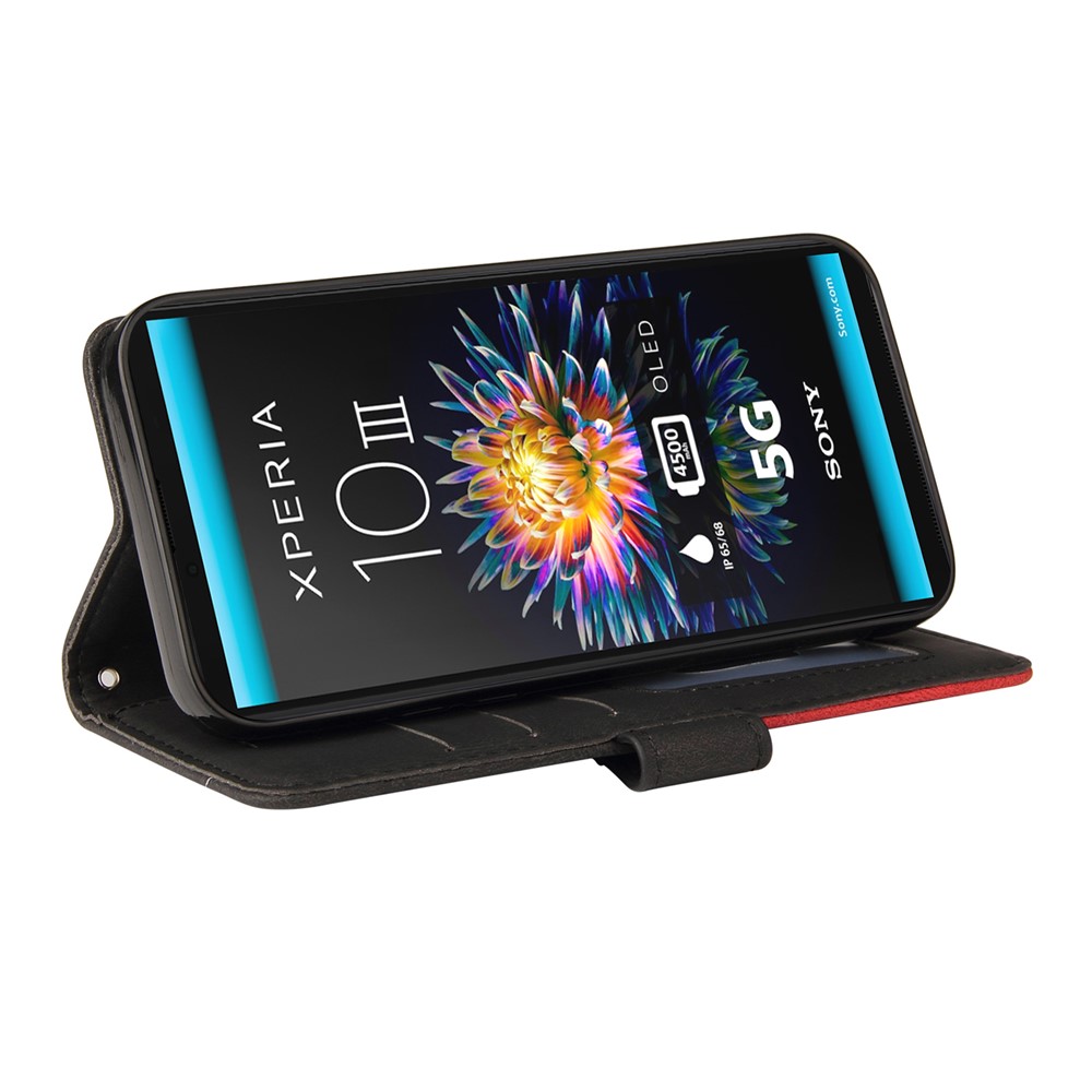 Fashionable Bi-colour Splicing Style Stand Leather Wallet Case Cover for Sony Xperia 10 III - Black-5