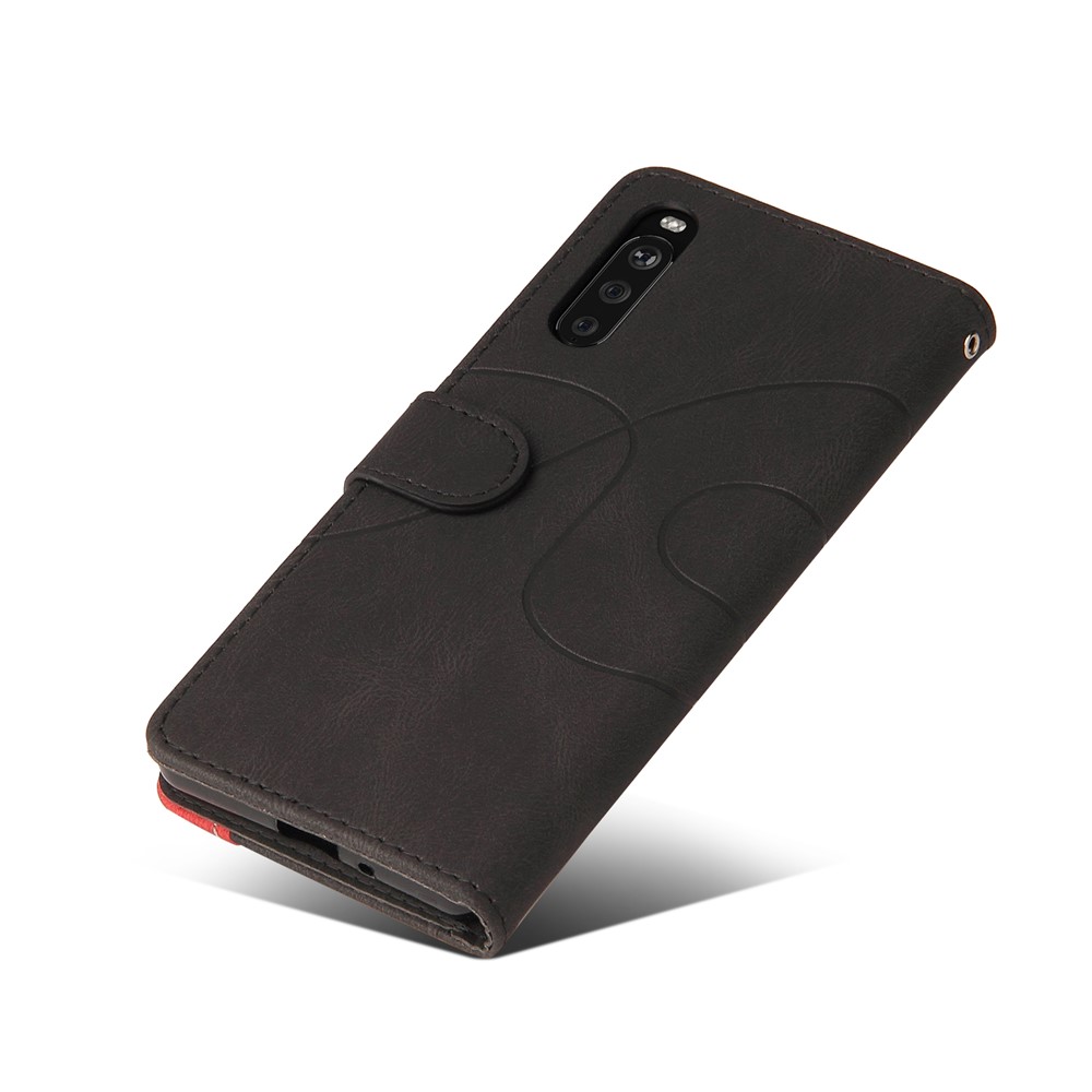 Fashionable Bi-colour Splicing Style Stand Leather Wallet Case Cover for Sony Xperia 10 III - Black-7
