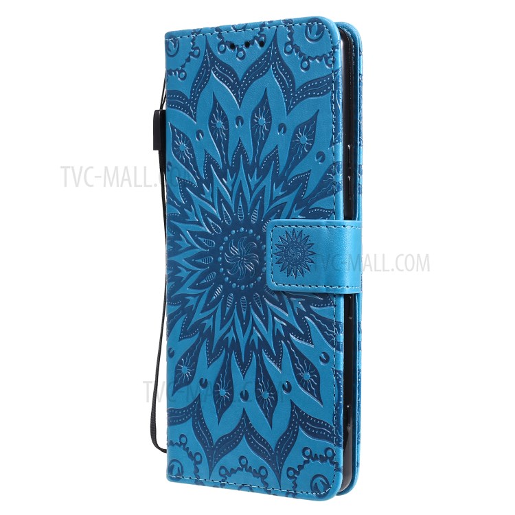 Imprinting Flower Pattern PU Leather Wallet Phone Cover with Stand for Sony Xperia 1 III 5G - Blue-2