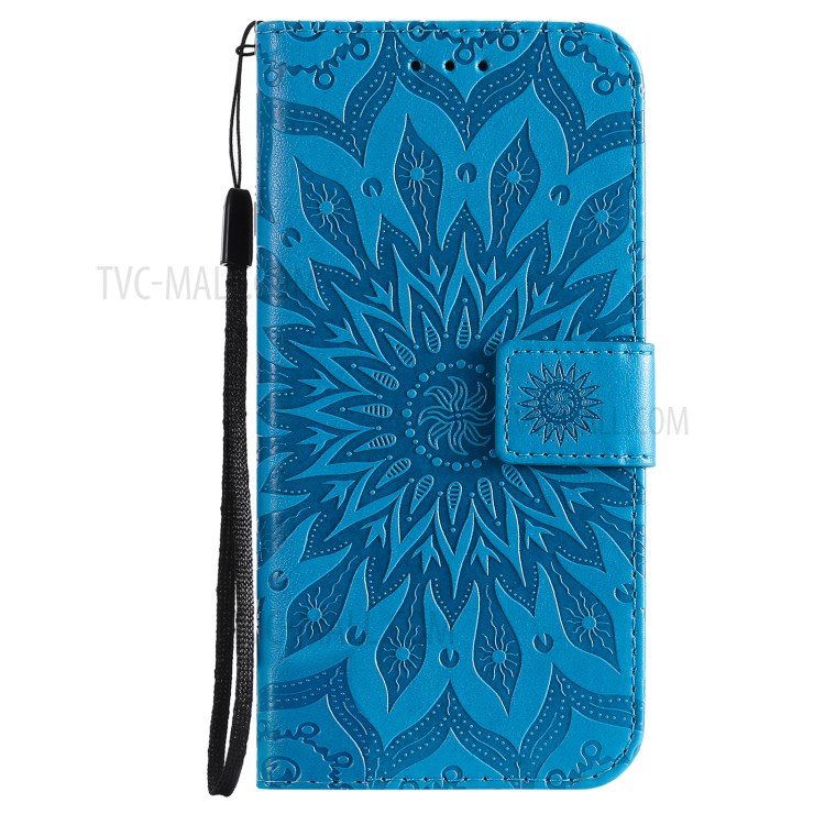 Imprinting Flower Pattern PU Leather Wallet Phone Cover with Stand for Sony Xperia 1 III 5G - Blue-6