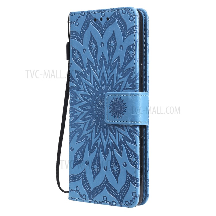 Flower Pattern Imprinting PU Leather Wallet Phone Cover with Stand for Sony Xperia 5 III 5G - Blue-2