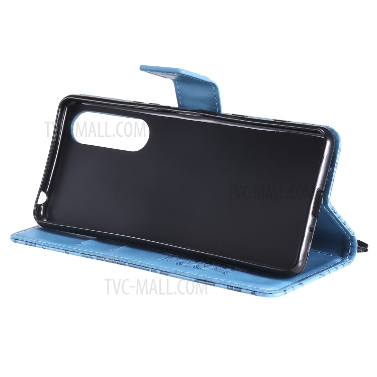 Flower Pattern Imprinting PU Leather Wallet Phone Cover with Stand for Sony Xperia 5 III 5G - Blue-7