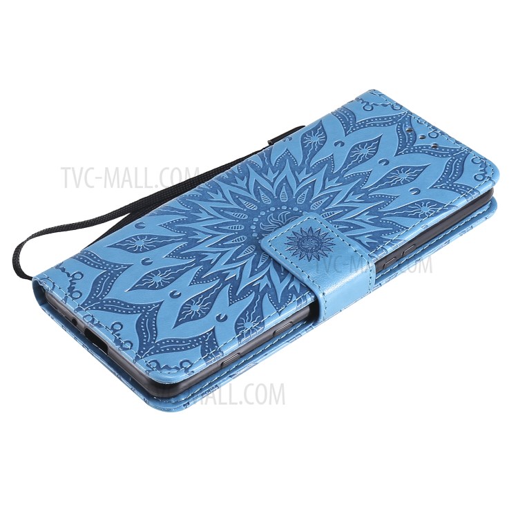 Flower Pattern Imprinting PU Leather Wallet Phone Cover with Stand for Sony Xperia 5 III 5G - Blue-8