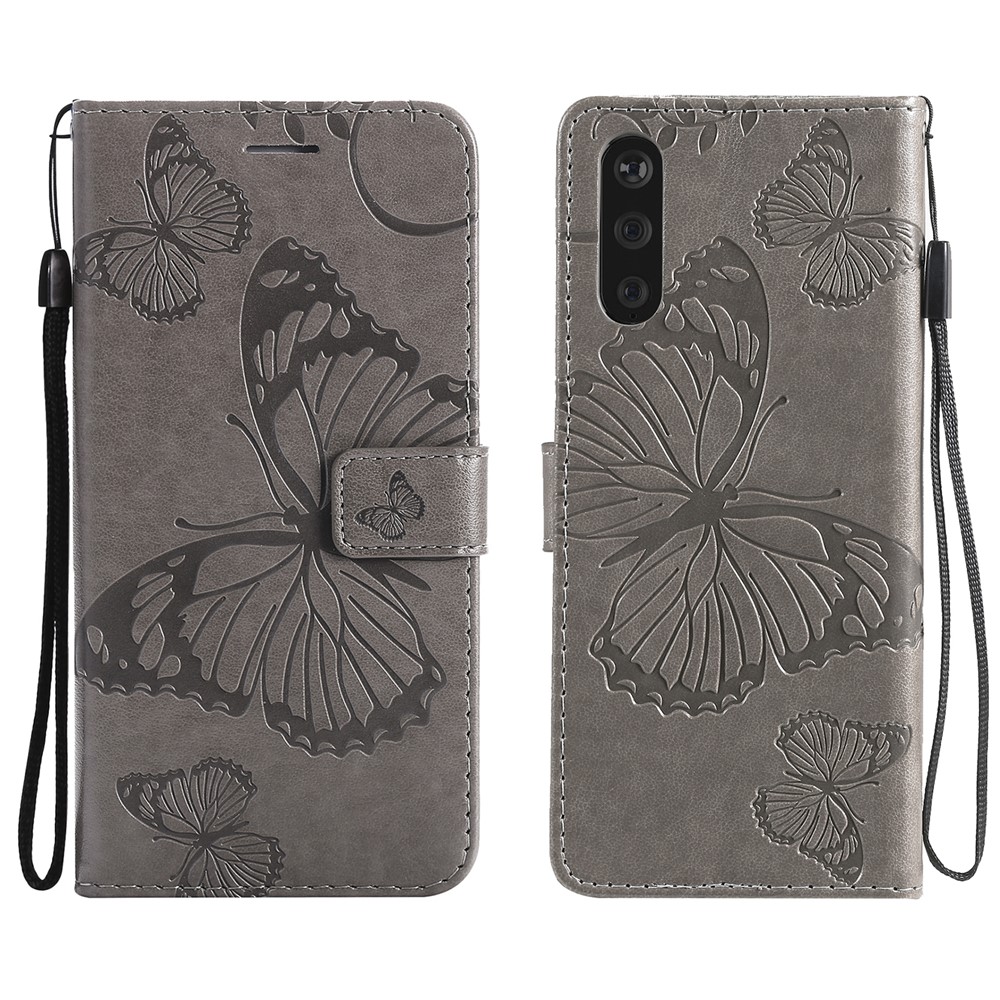 Wallet Stand Design Butterflies Pattern Imprinting Leather Case for Sony Xperia 10 III 5G - Grey-1