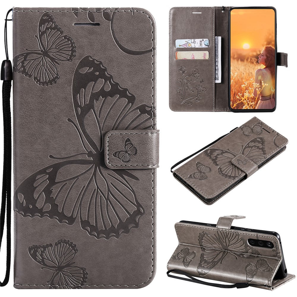 Wallet Stand Design Butterflies Pattern Imprinting Leather Case for Sony Xperia 10 III 5G - Grey-10