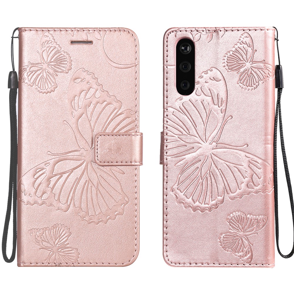 Wallet Stand Design Butterflies Pattern Imprinting Leather Case for Sony Xperia 10 III 5G - Rose Gold-1