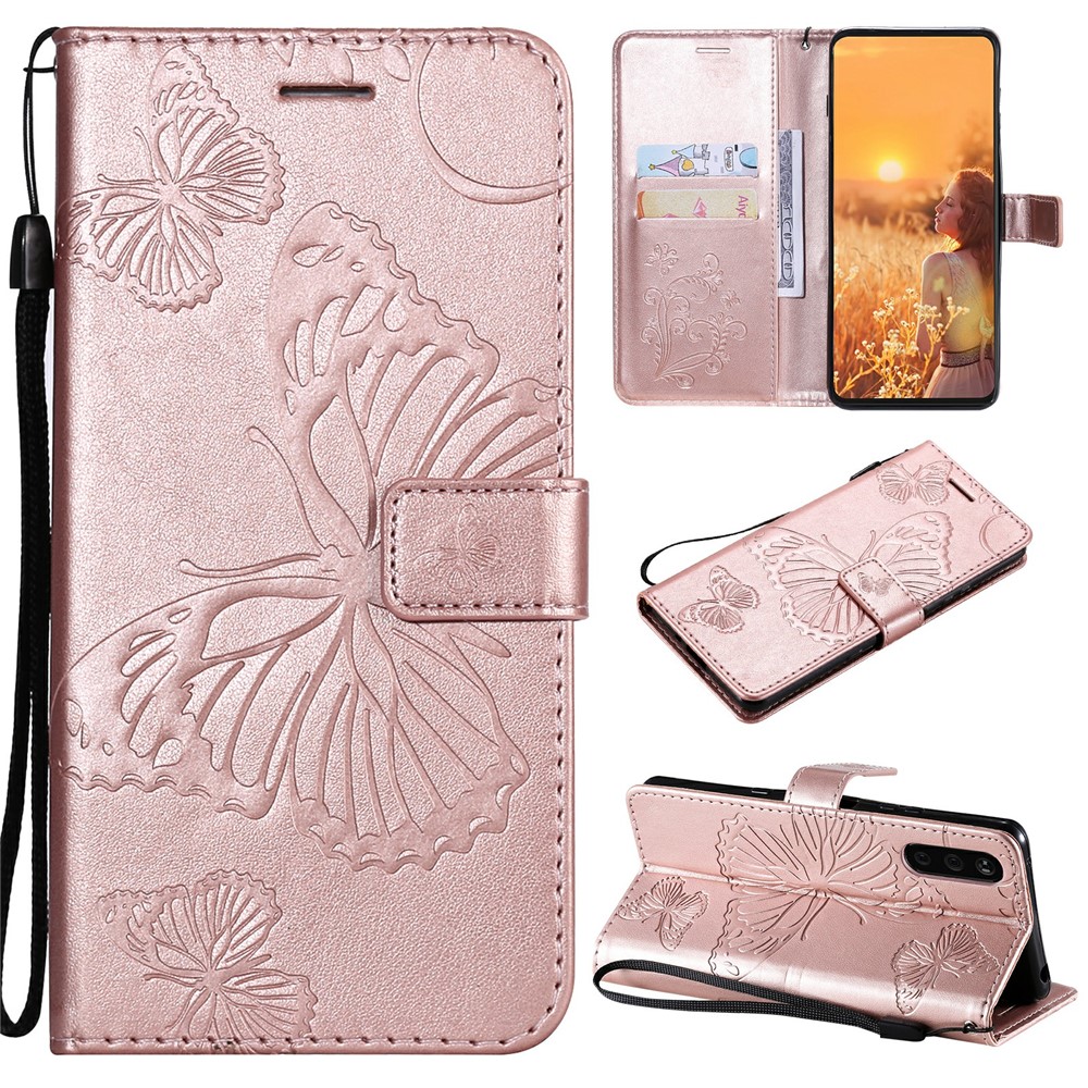 Wallet Stand Design Butterflies Pattern Imprinting Leather Case for Sony Xperia 10 III 5G - Rose Gold-10