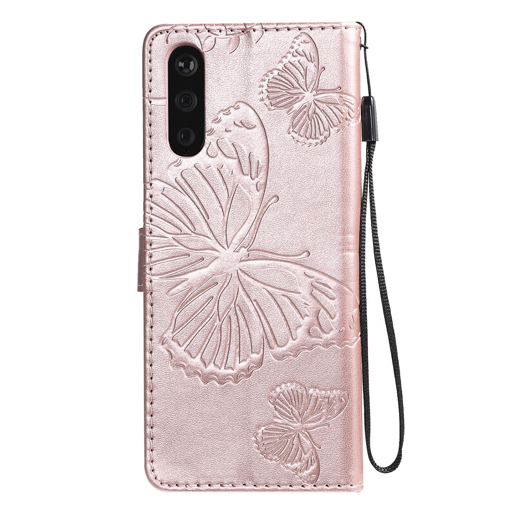 Wallet Stand Design Butterflies Pattern Imprinting Leather Case for Sony Xperia 10 III 5G - Rose Gold-3