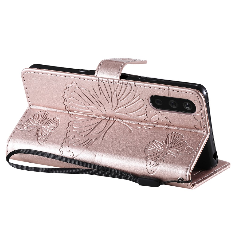 Wallet Stand Design Butterflies Pattern Imprinting Leather Case for Sony Xperia 10 III 5G - Rose Gold-5