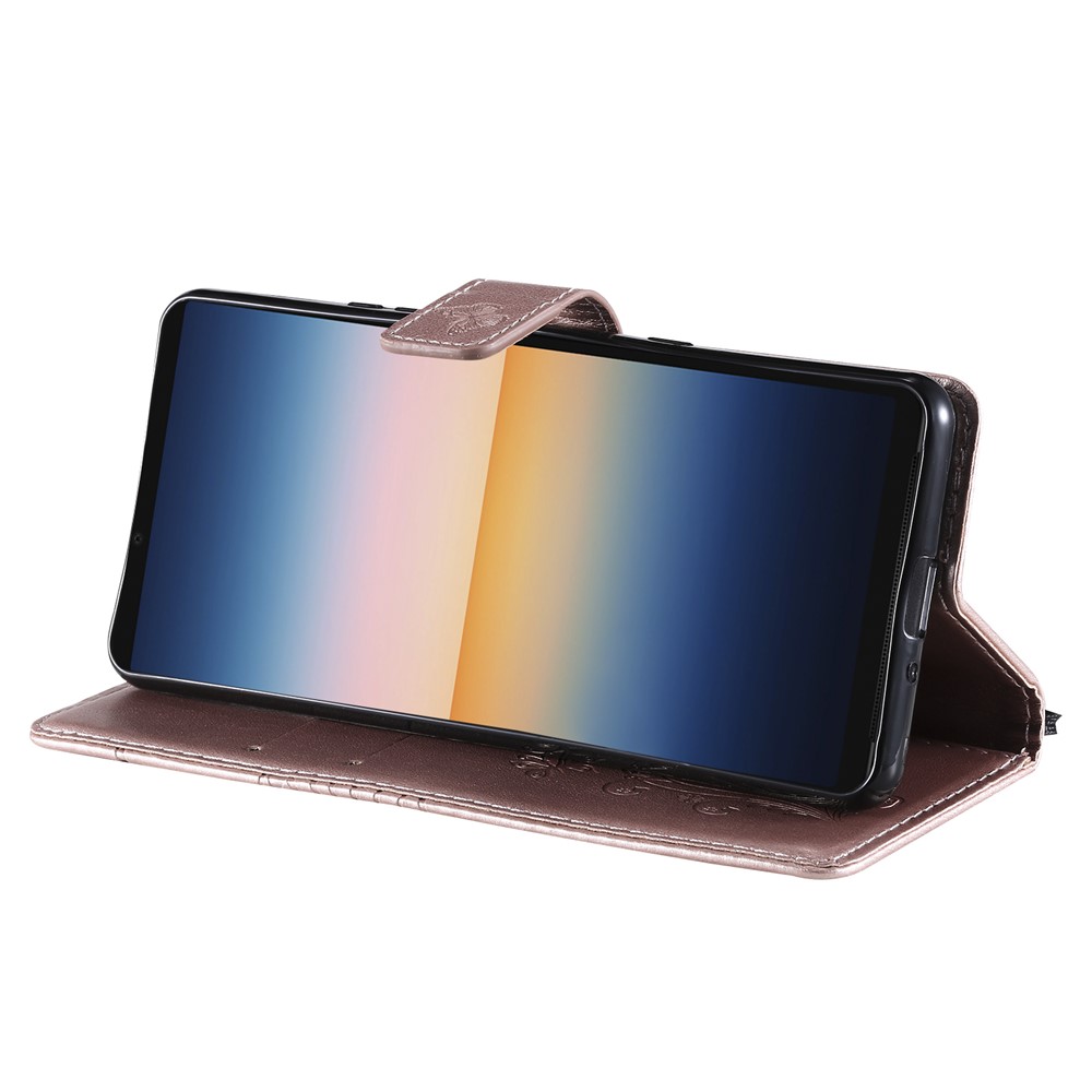 Wallet Stand Design Butterflies Pattern Imprinting Leather Case for Sony Xperia 10 III 5G - Rose Gold-6