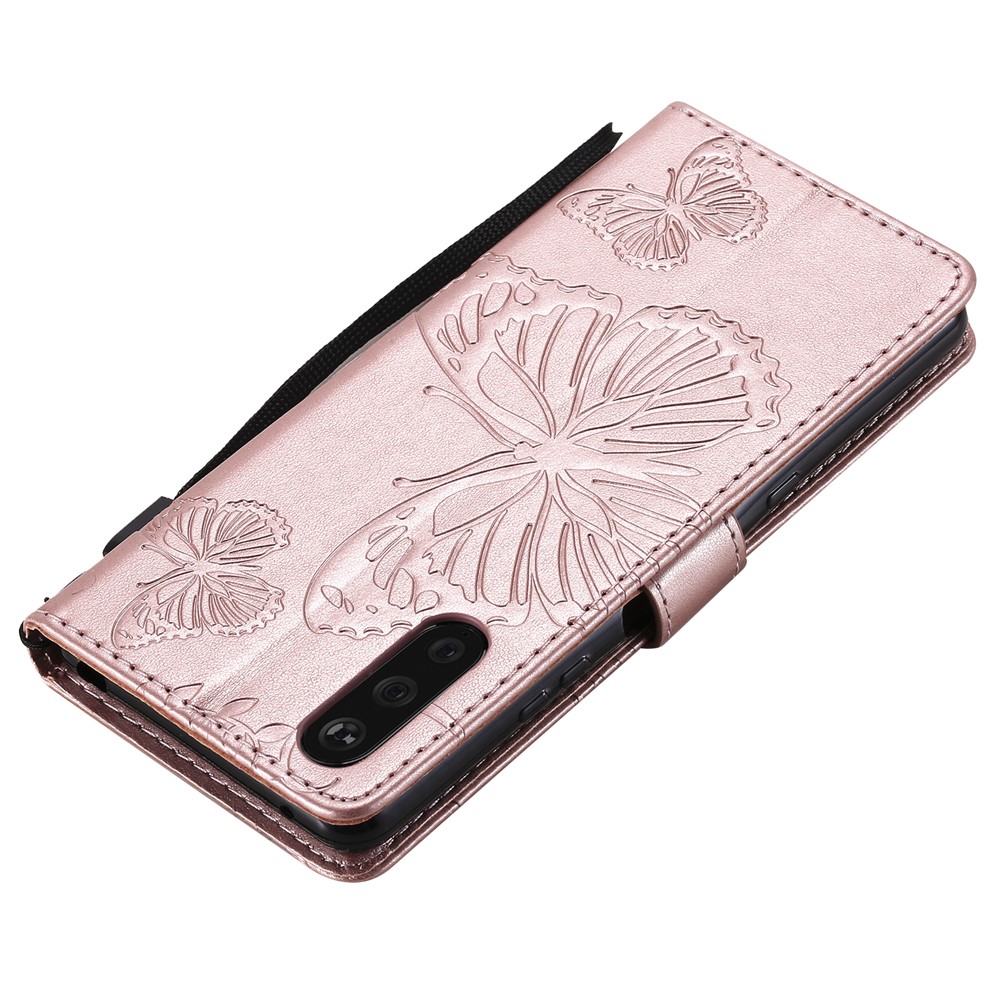 Wallet Stand Design Butterflies Pattern Imprinting Leather Case for Sony Xperia 10 III 5G - Rose Gold-8