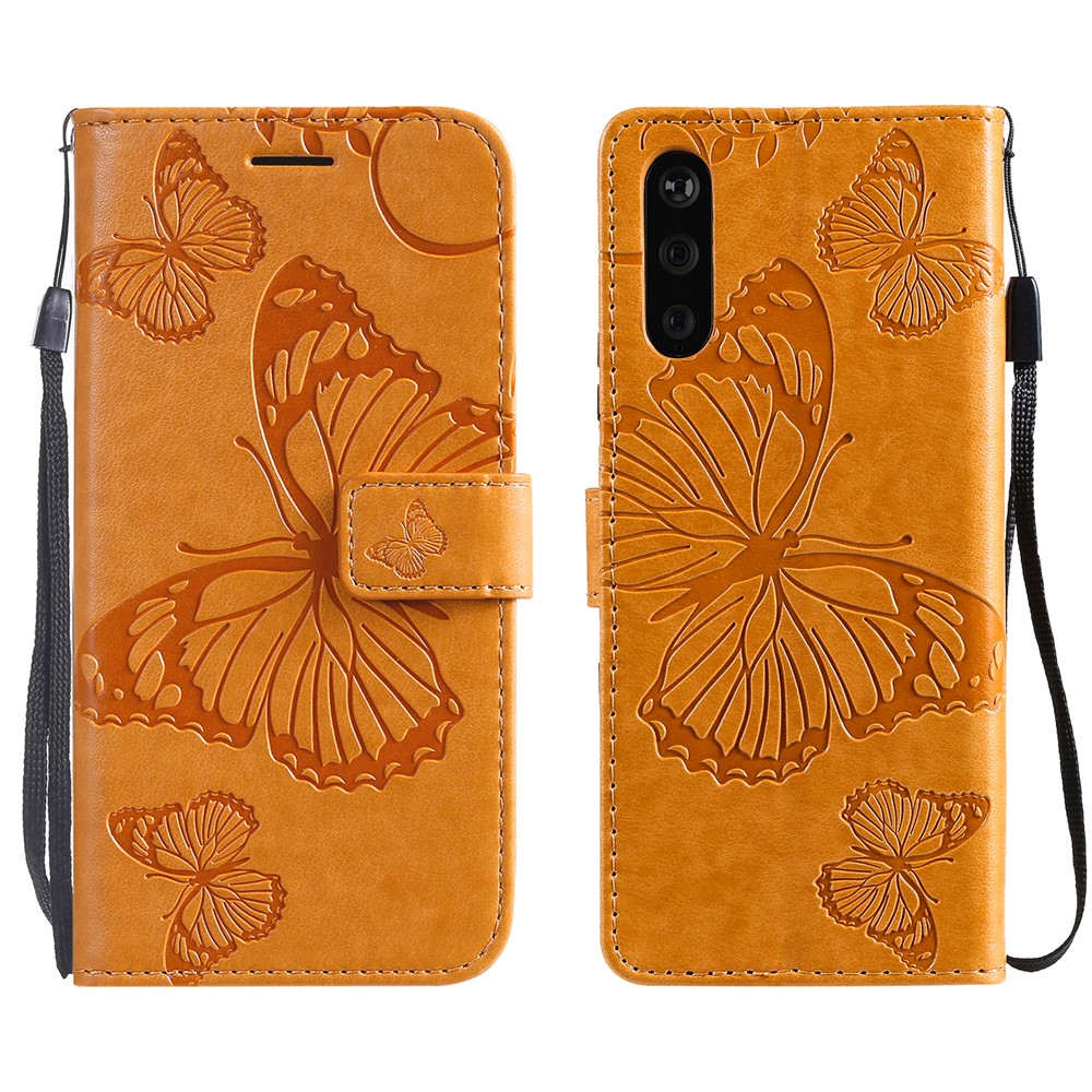 Wallet Stand Design Butterflies Pattern Imprinting Leather Case for Sony Xperia 10 III 5G - Yellow-1