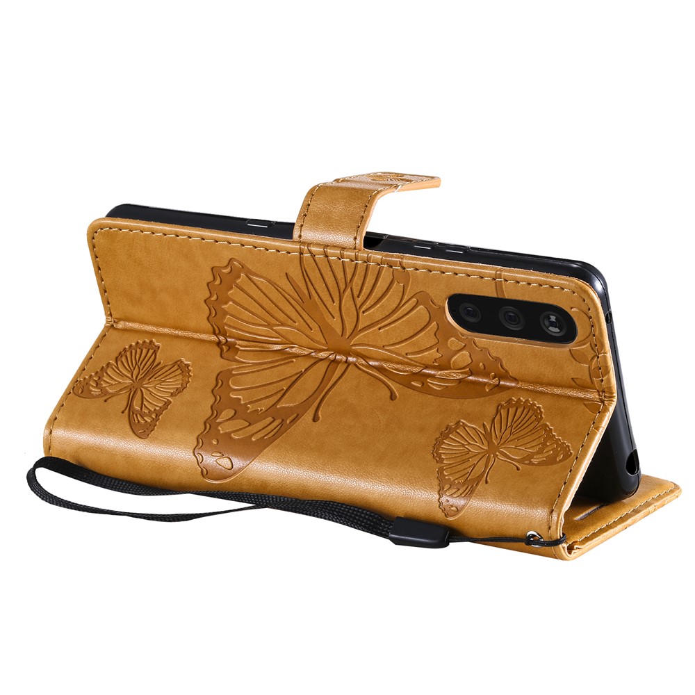 Wallet Stand Design Butterflies Pattern Imprinting Leather Case for Sony Xperia 10 III 5G - Yellow-5