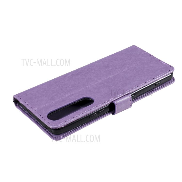 Folio Flip Cat and Bee Pattern Imprinting Leather Case with Wallet Stand for Sony Xperia 1 III 5G - Purple-10