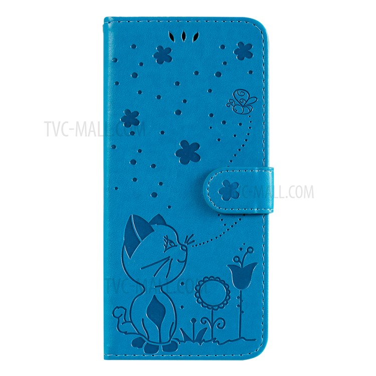Wallet Stand Design Cat and Bee Pattern Imprinting Folio Flip Leather Case for Sony Xperia 5 III 5G - Blue-11