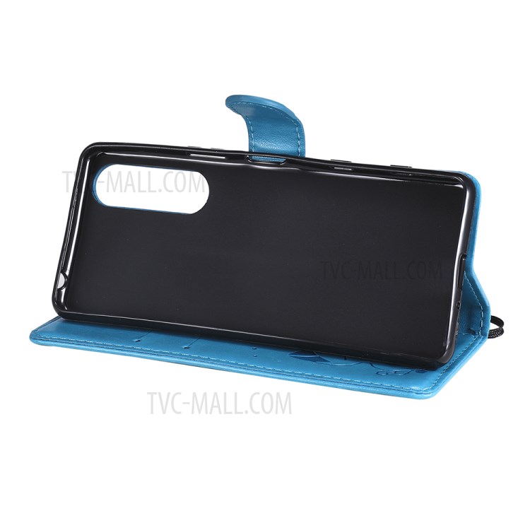 Wallet Stand Design Cat and Bee Pattern Imprinting Folio Flip Leather Case for Sony Xperia 5 III 5G - Blue-8
