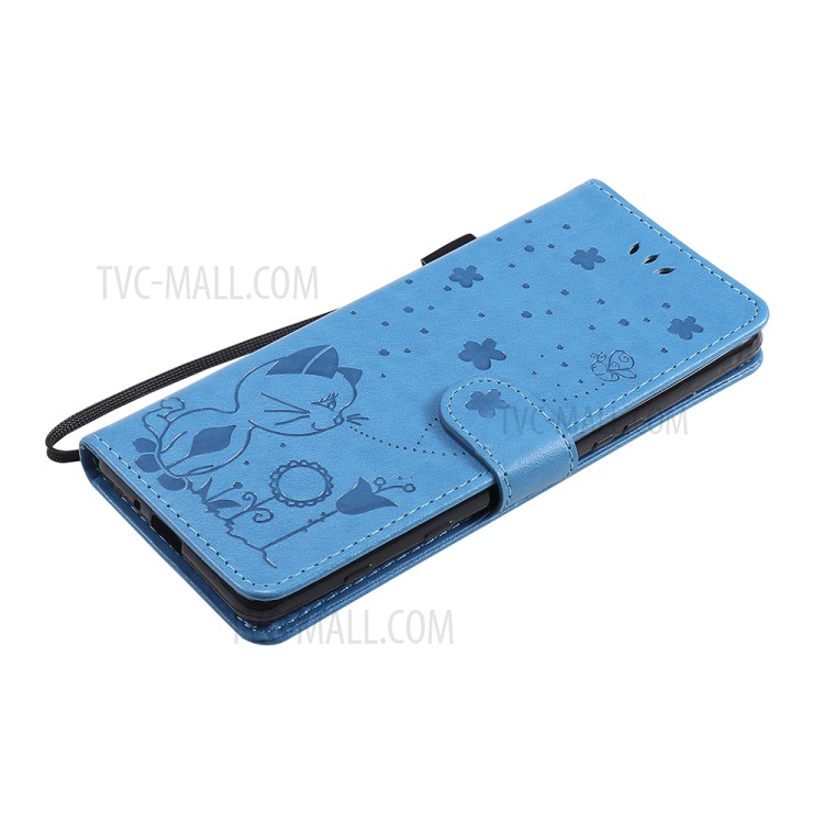 Wallet Stand Design Cat and Bee Pattern Imprinting Folio Flip Leather Case for Sony Xperia 5 III 5G - Blue-9
