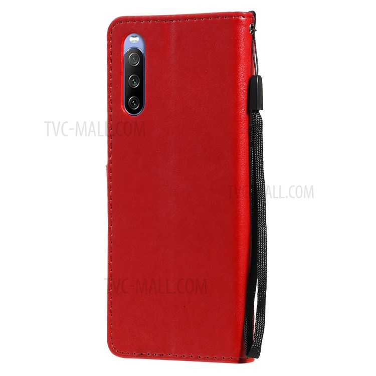 Wallet Design Cat and Bee Pattern Imprinting Folio Flip Leather Stand Case for Sony Xperia 10 III 5G - Red-3