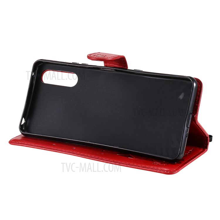 Wallet Design Cat and Bee Pattern Imprinting Folio Flip Leather Stand Case for Sony Xperia 10 III 5G - Red-8