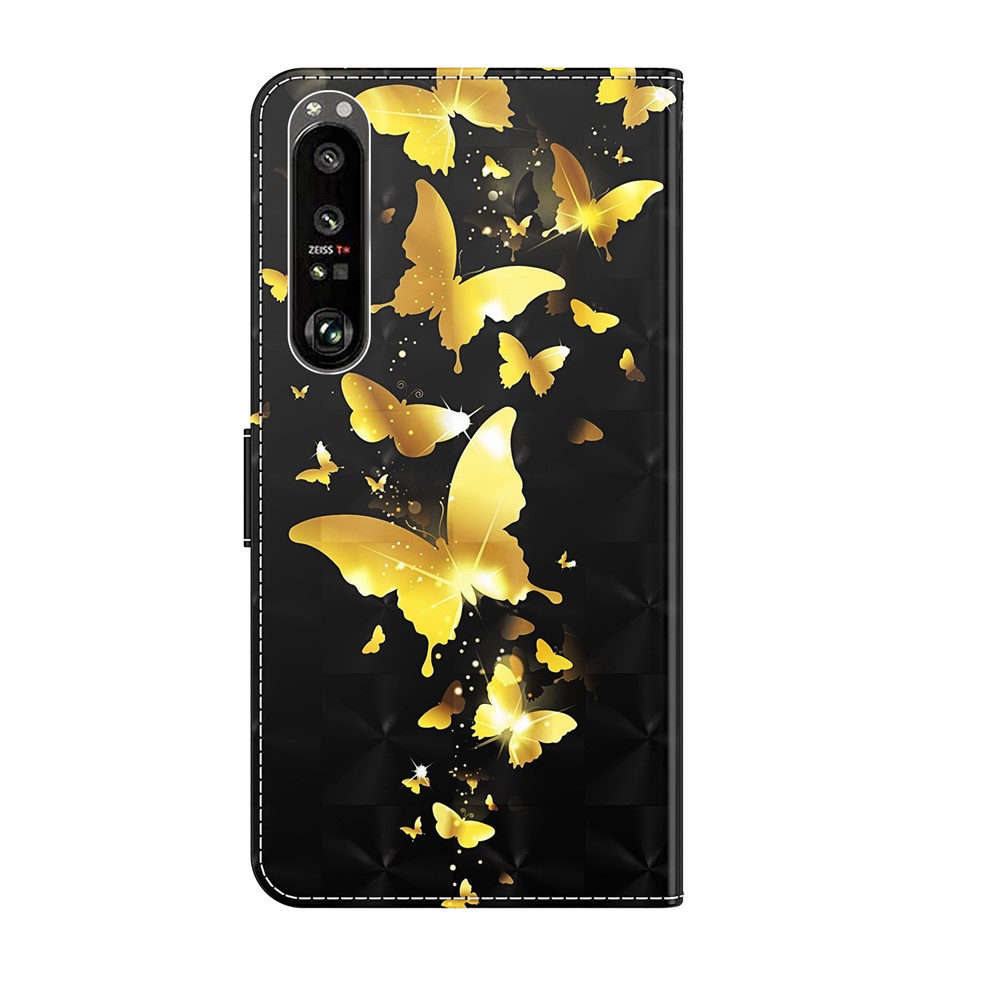 Pattern Printing Wallet Leather Protector Cover for Sony Xperia 1 III 5G - Gold Butterfly-9