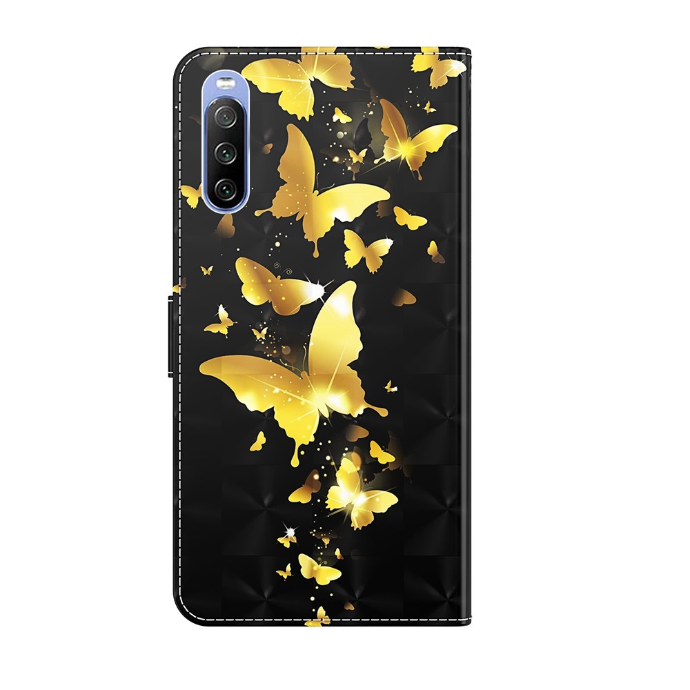 Pattern Printing Wallet Leather Protector Cover for Sony Xperia 10 III 5G - Gold Butterfly-9