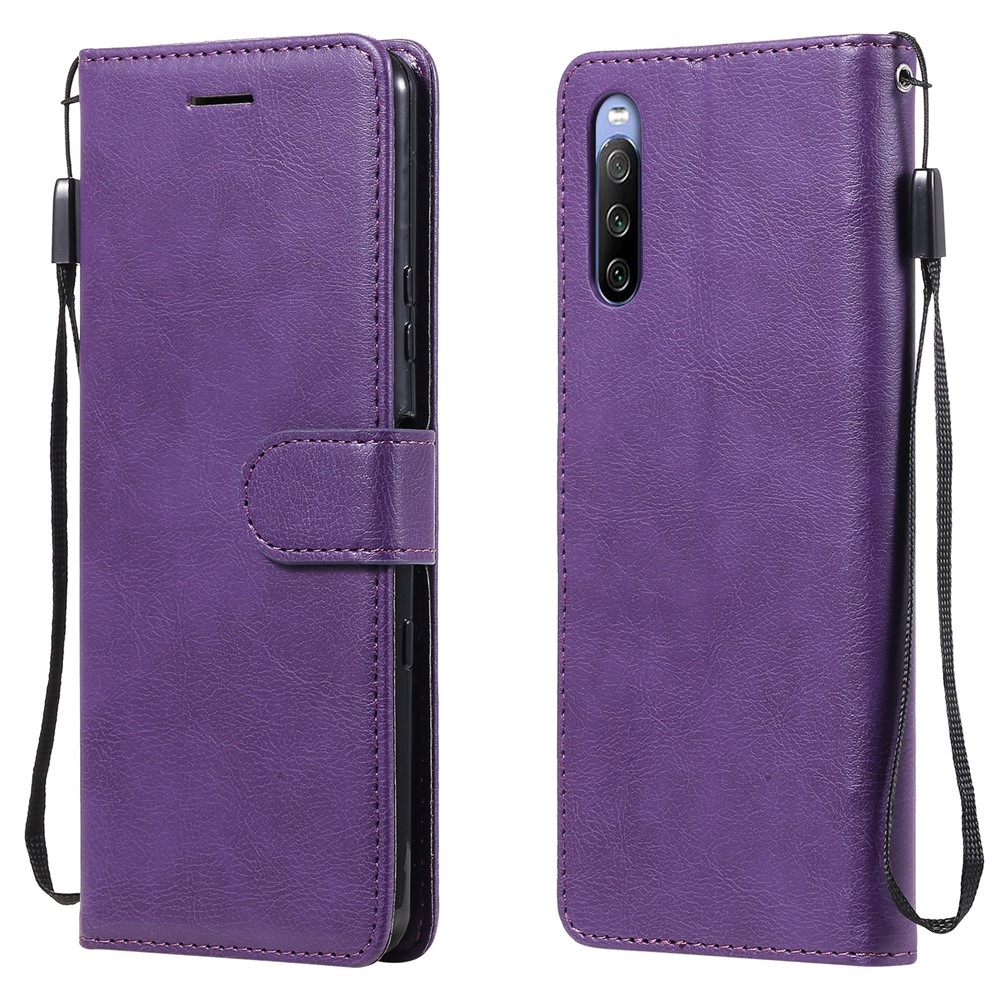 Wallet Stand Leather Phone Case Shell with Strap Casing for Sony Xperia 10 III 5G - Purple-1