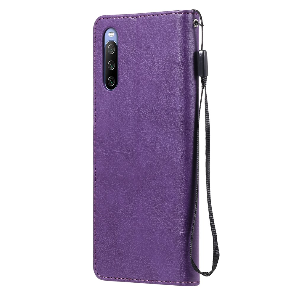 Wallet Stand Leather Phone Case Shell with Strap Casing for Sony Xperia 10 III 5G - Purple-3