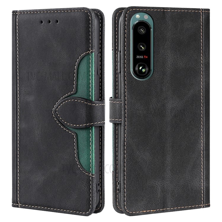 For Sony Xperia 5 III 5G Textured Design Phone Case Wallet Stand Design PU Leather and TPU Phone Flip Cover Shell - Black-1