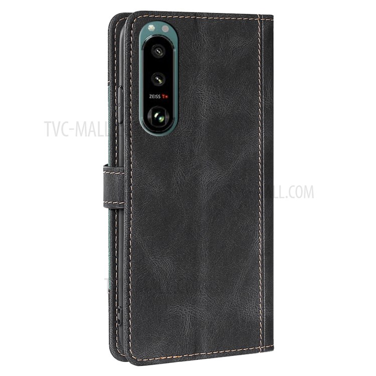 For Sony Xperia 5 III 5G Textured Design Phone Case Wallet Stand Design PU Leather and TPU Phone Flip Cover Shell - Black-3