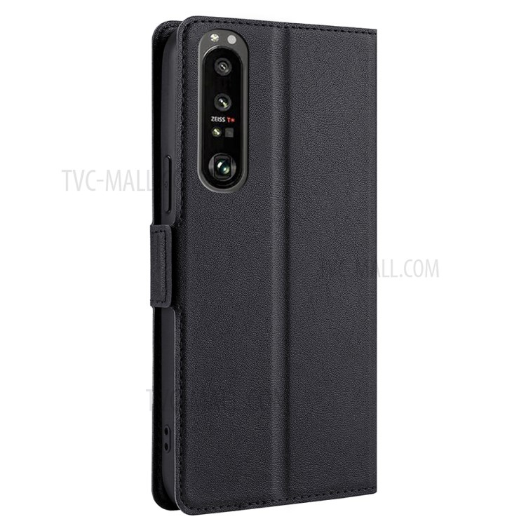 Ultra-thin Leather Phone Protective Cover Side Magnetic Closure Stand Case with Built-in Card Slot for Sony Xperia 1 III 5G - Black-6