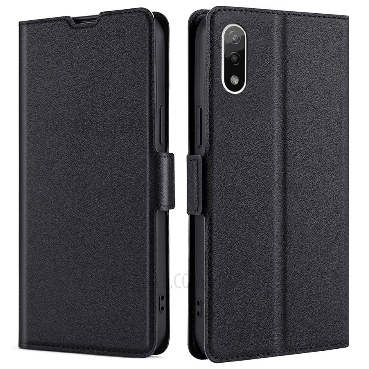 Full Coverage Ultra-thin Leather Cover Side Magnetic Closure Stand Case with Card Slot for Sony Xperia Ace 2 - Black-1