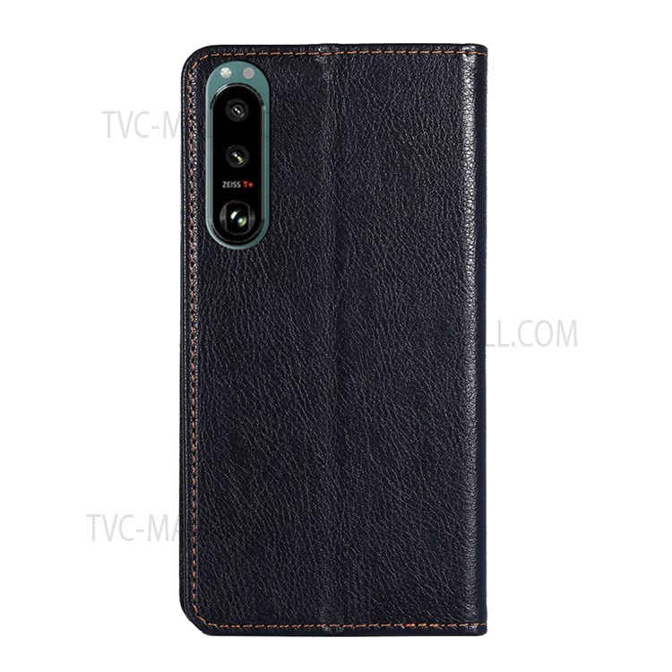 Solid Color Auto-absorbed Closure PU Leather Wallet Stand Phone Shell Case for Sony Xperia 5 III 5G - Black-3