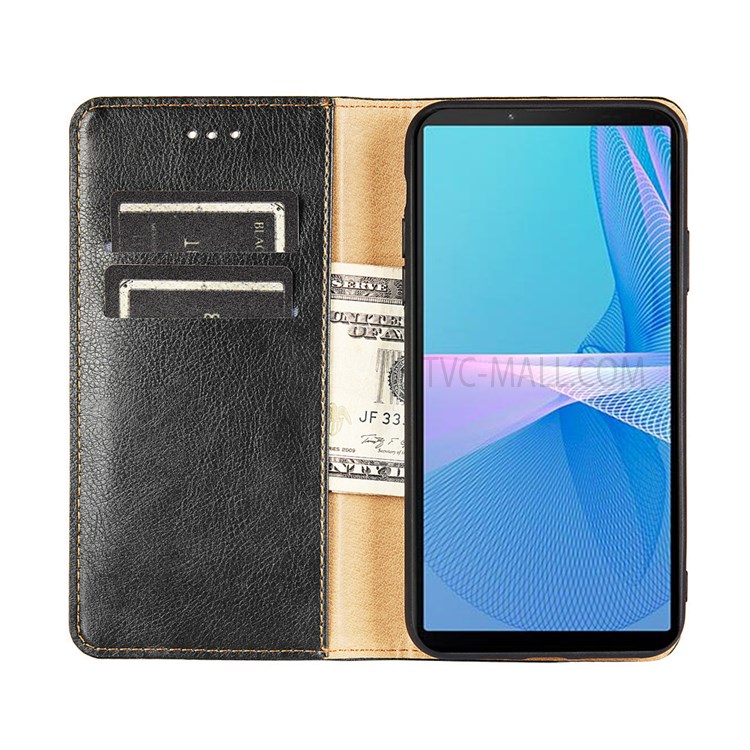 Solid Color Auto-absorbed Closure PU Leather Wallet Stand Phone Shell Case for Sony Xperia 5 III 5G - Black-4